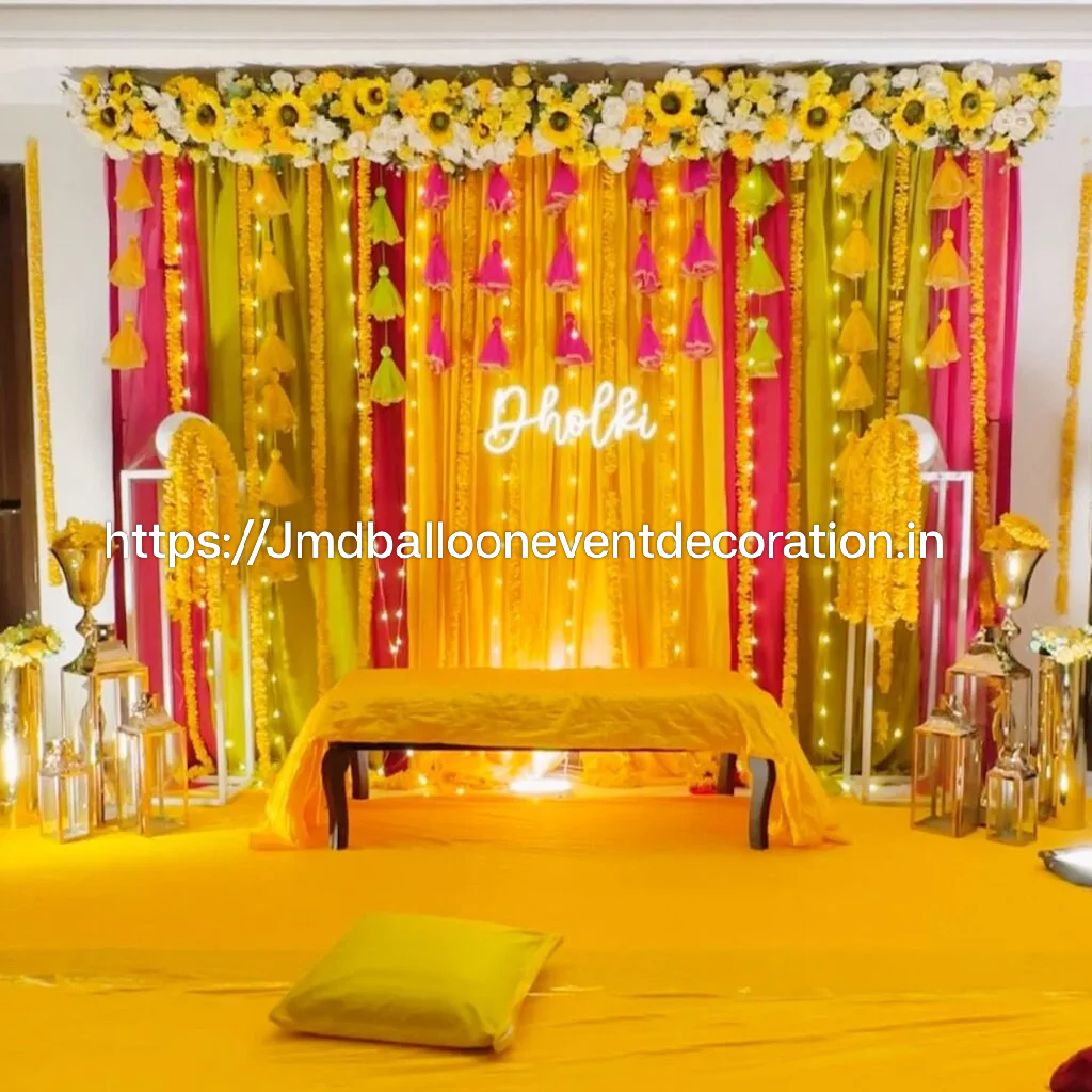 Multicolor Tassels Haldi Backdrop set ( Curtains+ props)